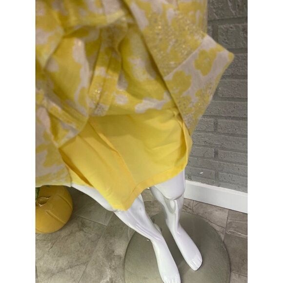Tahari ASL Yellow White Floral Faux Pearl & Gold Sequin Sheath Dress Size 8 - Picture 6 of 11